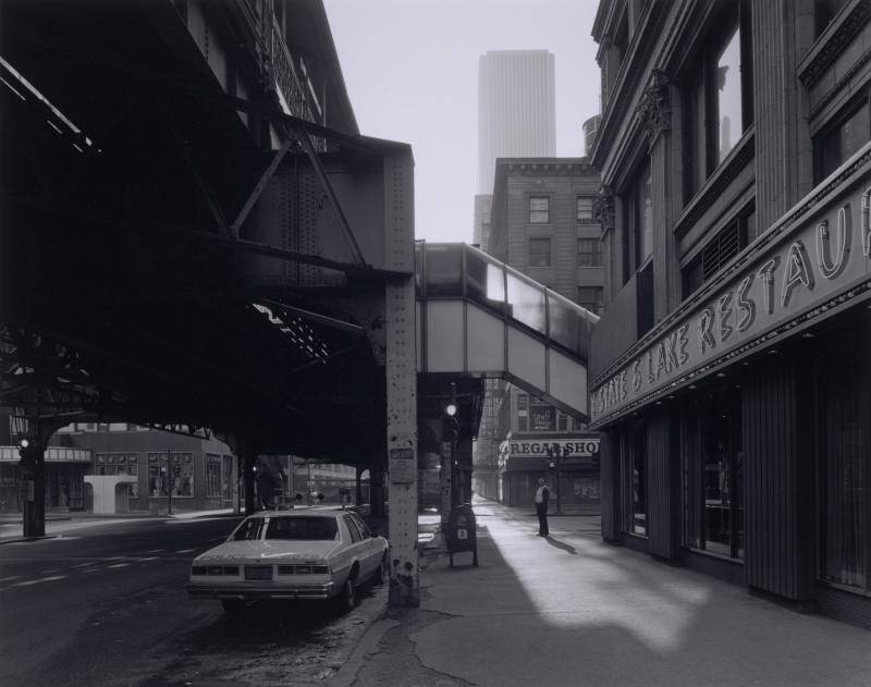 Black and white photograph of a Chicago street in 1981