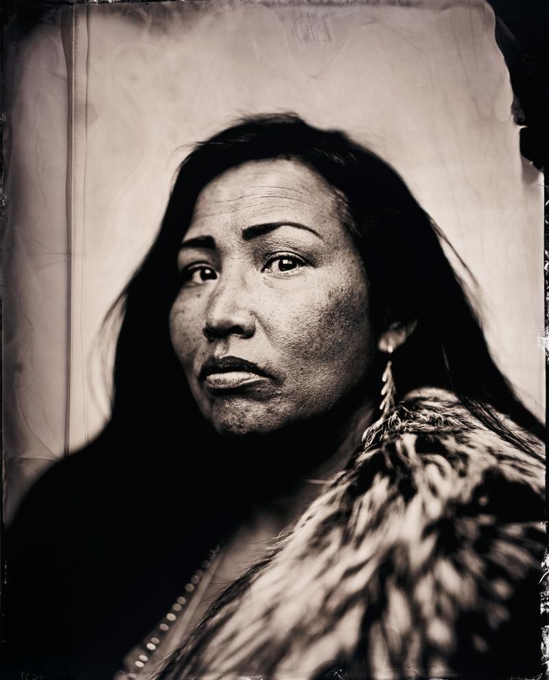Black and white profile photograph of a Native American woman