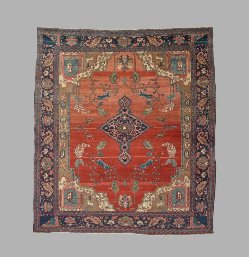 Colorful patterned square-shaped Iranian wool rug