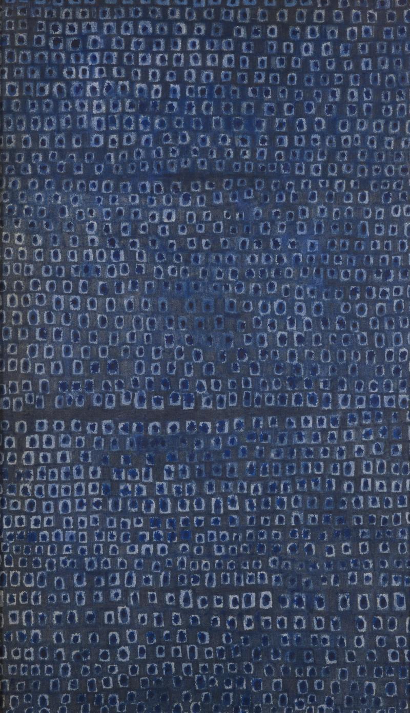 Repeating blue patterned oil painting