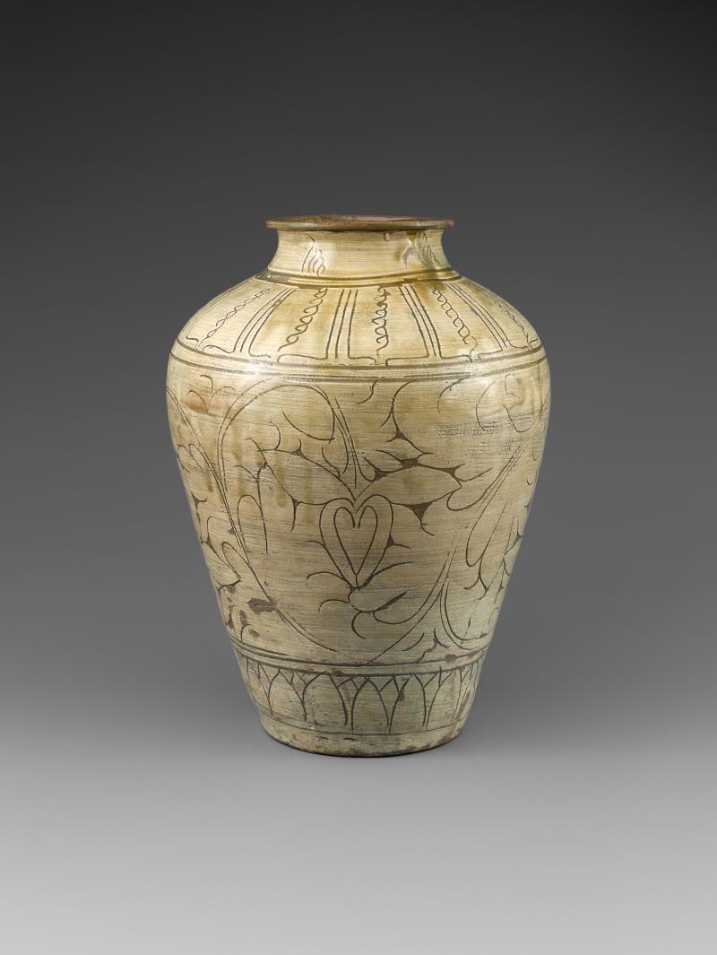 Japanese jar with peony and scroll motif