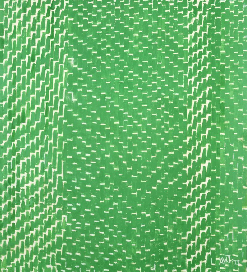 Abstract green painting with textured lines