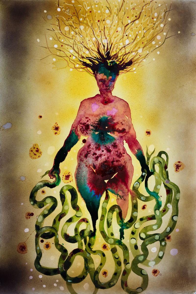 Female figure with tentacle-like hands