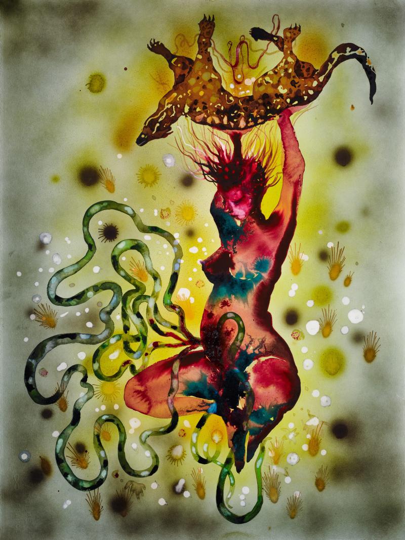 Female figure resembling the shape of an octopus with tentacles