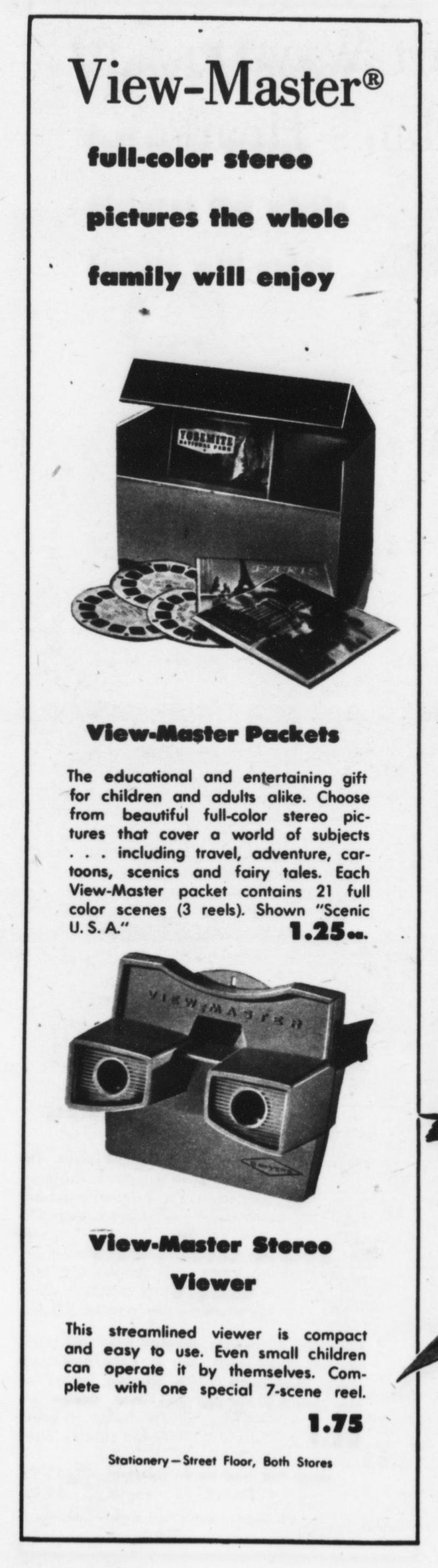 black and white ad for View Master