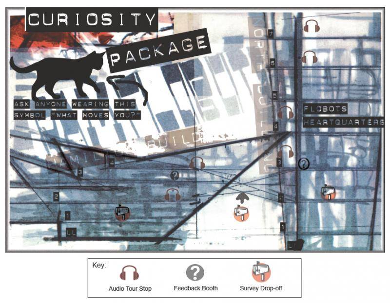 The Flobots &quot;curiosity package&quot; map for visitors at the Denver Art Museum.