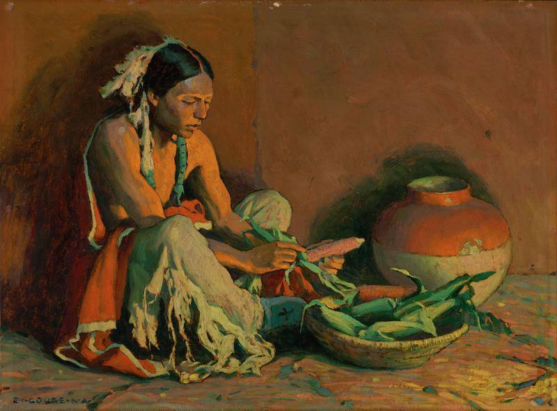 E. Irving Couse, Husking Corn, 1932