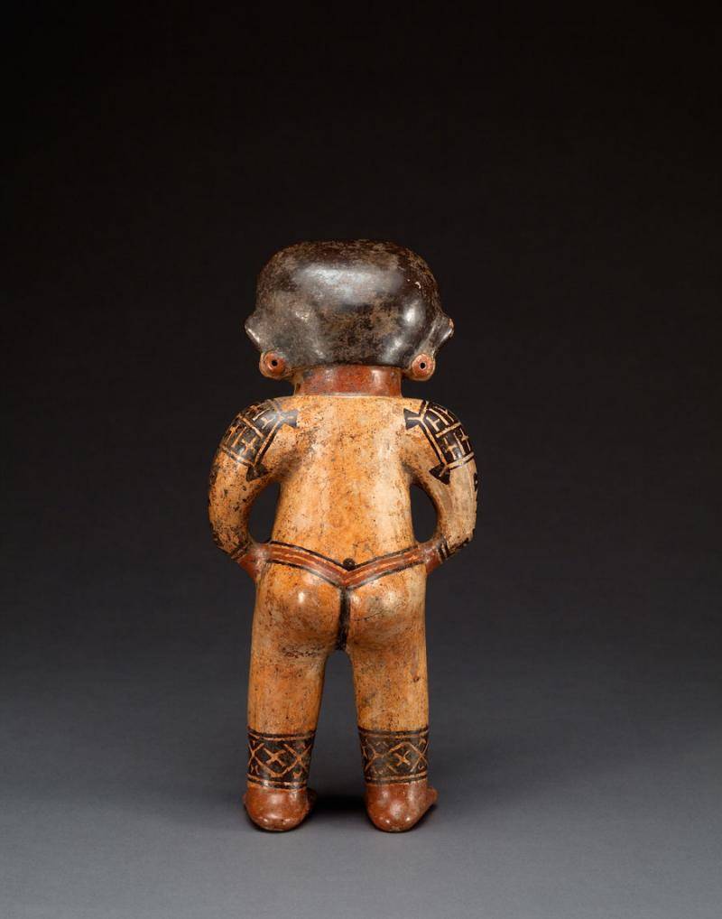 Pre-Columbian ceramic figure view from the back