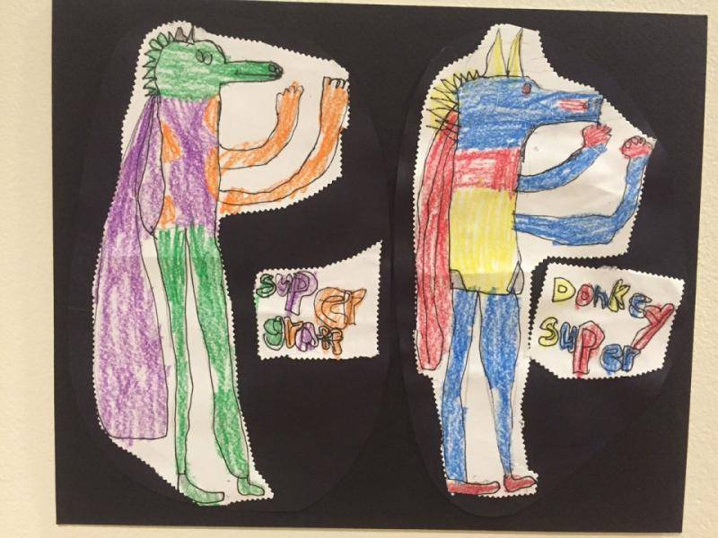 Student art of Super Giraffe and Super Donkey