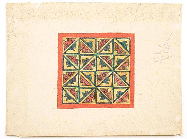 Reynaldo Luza, original fabric design/tiles (one of three), 1950s, Lima, Peru