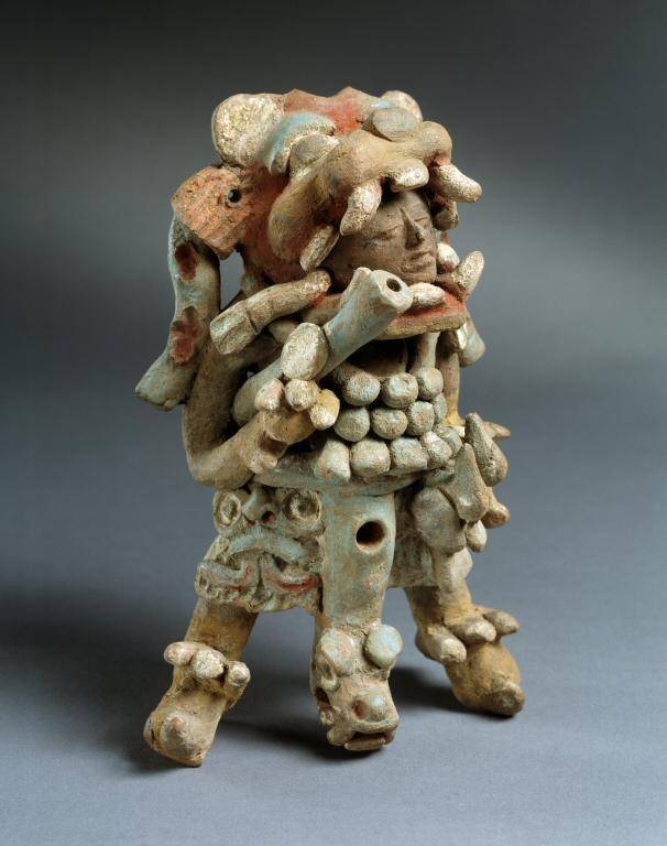 Unknown Maya Artist, Jaguar-costumed Figurine Flute with Blowgun,